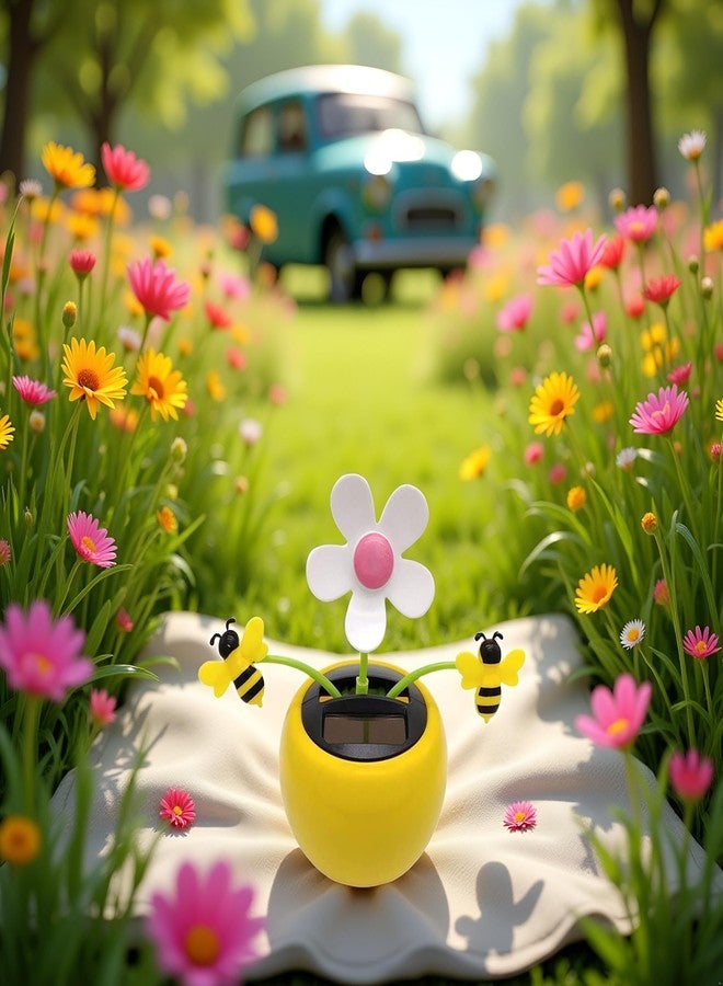 Cauaoa Solar Dancing Flower, Car Dashboard Ornament, Sunflower with Honey Bee Swinging Decoration, Solar Power Kits, Shaking Head Figure Interior Decoration Desktop Ornaments - Image 2